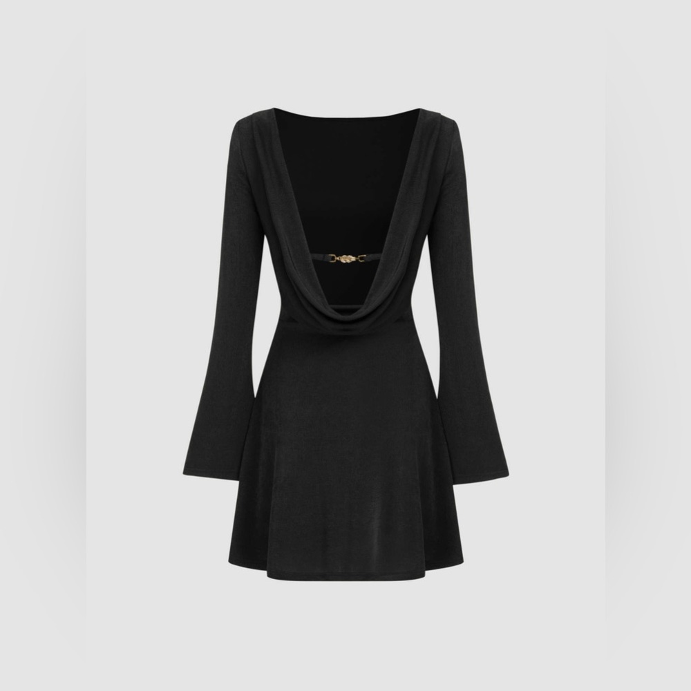 BOAT NECK SOLID BACKLESS MINI DRESS